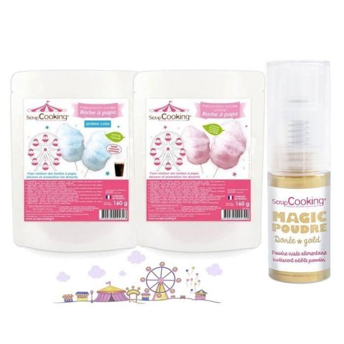 Appareil à barbe à papa - SCRAPCOOKING - Préparation rose & bleue - Couleurs : rose, bleu, doré
