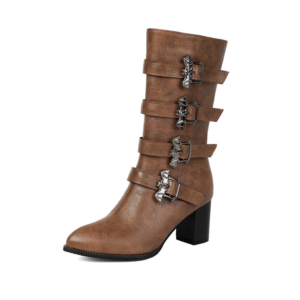 Fibbia della Cintura Stivali Martin Stivali Medi Couture Stivali con Tacco Spesso 35-48