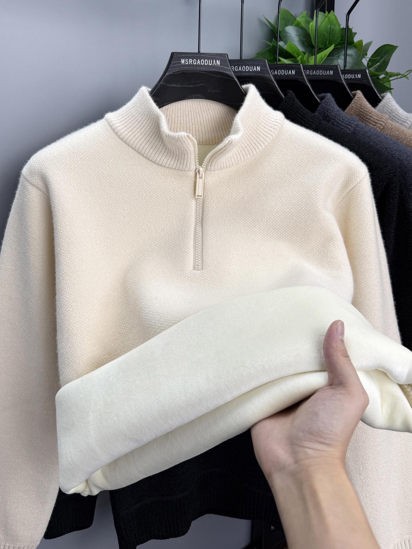 Men s Winter Chenille Sweater - Thickened Half-High Collar Zipper - Warm Velvet Lined Base Layer 175/XL for 130-145 jin