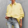 Damenmode, lässig, Sommer, Frühling, Streifendruck, langärmelig, Polo-Ausschnitt, Blusen und Hemden