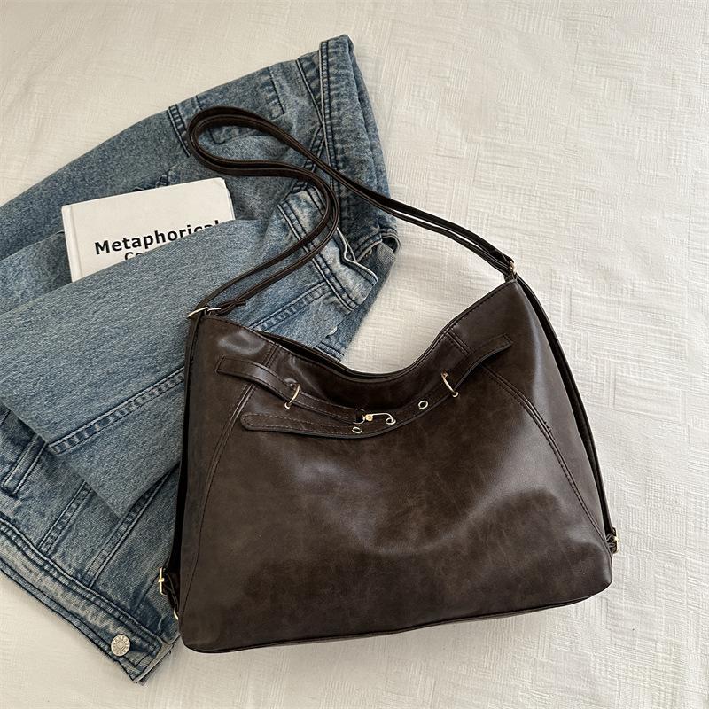 Retro Large-capacity Tote Bag, Trendy Double-shoulder Women's Bag, Fashionable and Casual Handbag, Simple and Versatile Underarm Bag