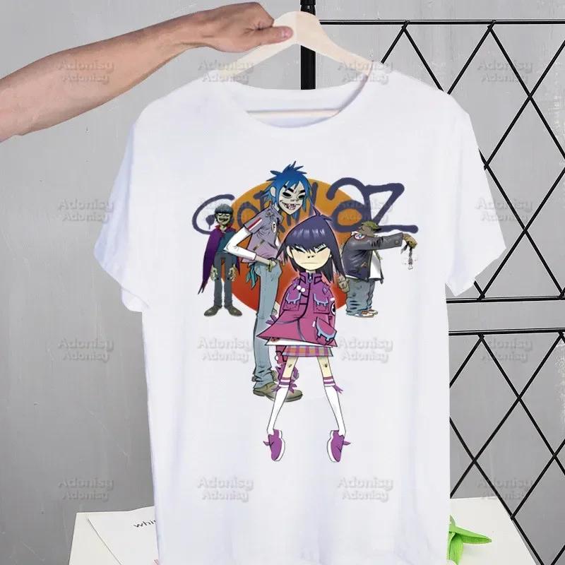 Gorillaz Modern Music Band Cartoon Men's Tshirt Cute Printing Shirt Mens Fashion T-Shirt For Men Casual Tops Short Sleeve
