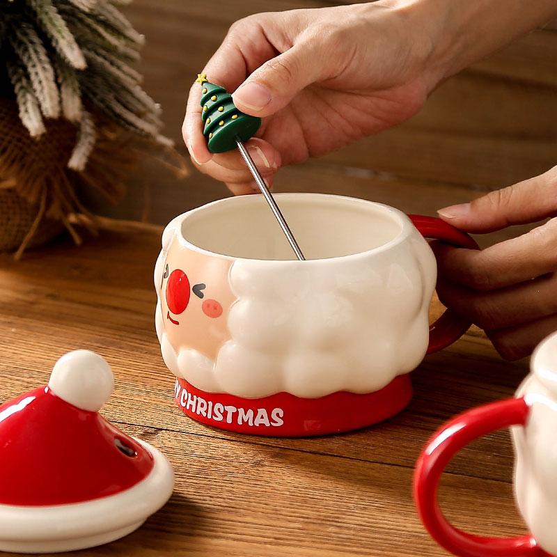 Cute Santa Claus Ceramic Tea Mug with Rod Lid New Year Christmas Gift Coffee Mug 430ml Tea Cup Water Cups Souvenir Drinkware