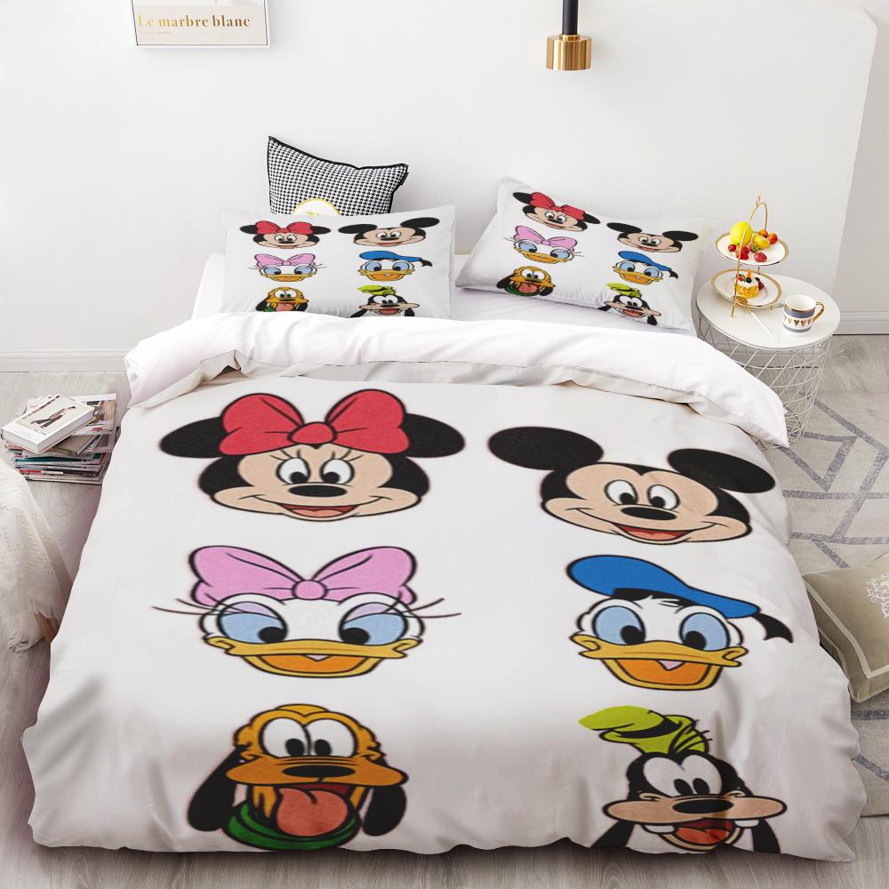 Mickey and Minnie Mouse Love Printed Bedding Set Cartoon Microfiber Bed Set Pillowcase Adult Bed Cover Bedroom Bed Set Duvet