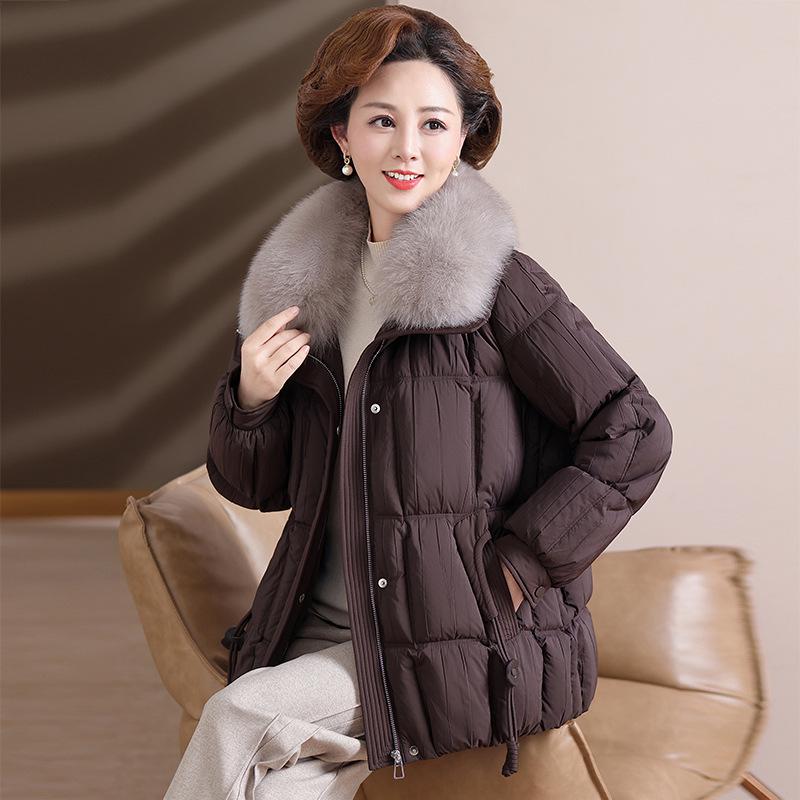 

Women s 2026 Fox Fur Collar Goose Down Jacket - Stylish Warm Outerwear for Middle-Aged and Elderly Moms 3XL [135-150 kg] кофейный