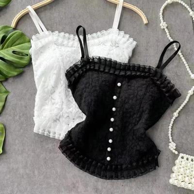 Nueva camiseta sin mangas Sexy de encaje, Tops cortos con cuello Halter, camisola de verano para mujer, camisola con espalda al aire, moda informal de tubo, chaleco recortado sin mangas para mujer
