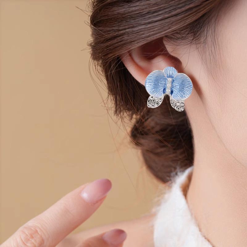 Butterfly Flower Rhinestone Enamel Pearl Earrings - 2025 Women's Light Luxury Stud Accessories