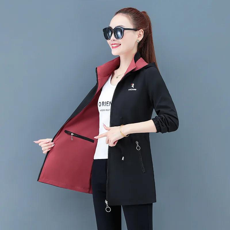 Spring Medium-Length Hooded Trenchcoat Women's Fashion Arrival Middle-Aged And Elderly Pressed Flower Trenchcoat