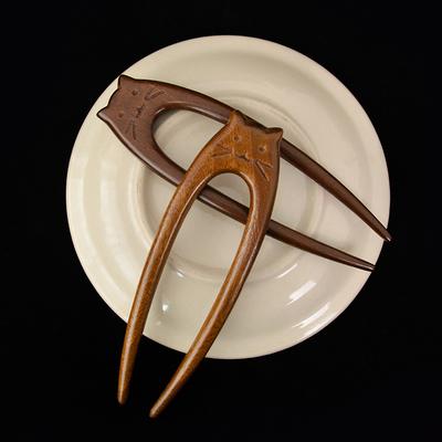 Chinese Style Cat Hair Sticks Wooden U Shaped Hair Forks For Women Girls Hanfu Hairpin Headwear Simple Hair Accessories Gifts
