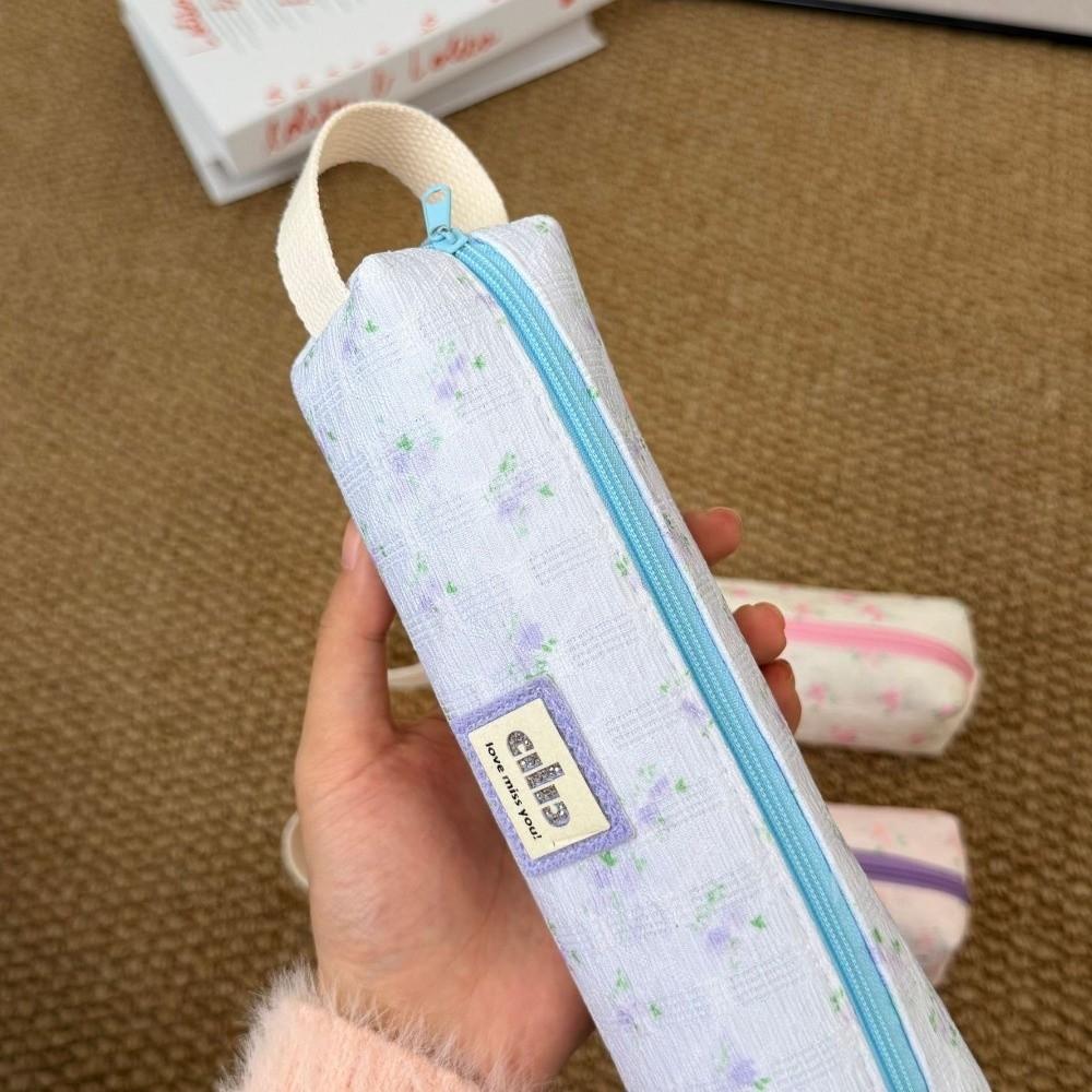 Korean Style Small Flower Print Pencil Case Large Capacity Pencil Pouch Pen Box Home Use