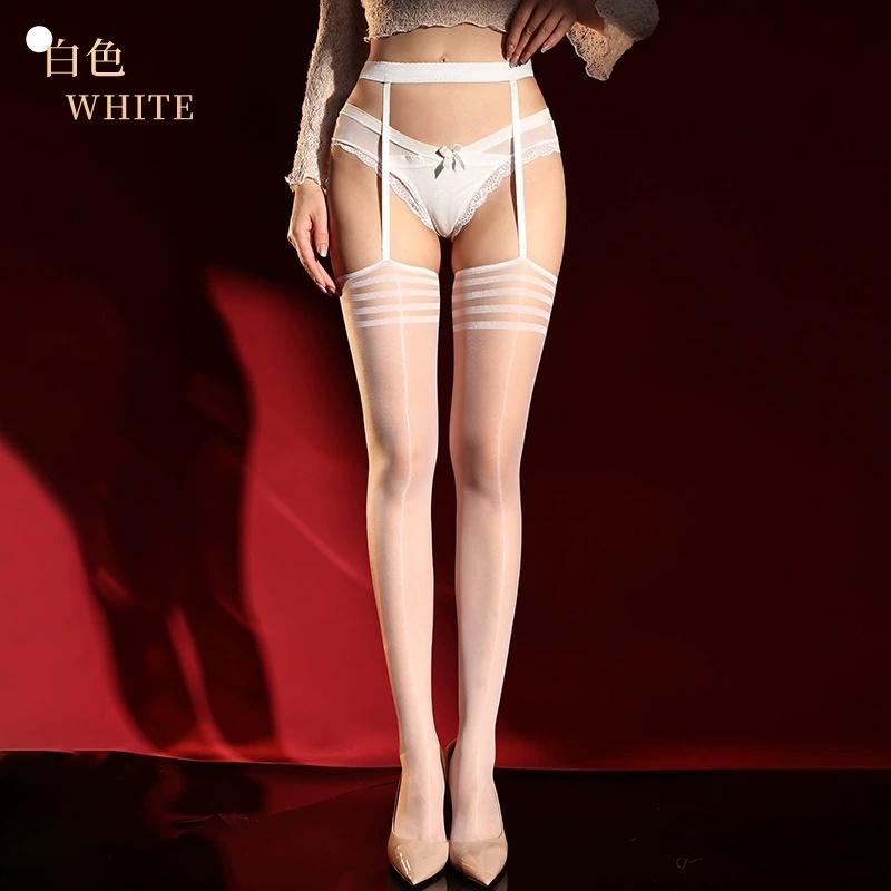 Sexy Women Stripe Oil Glossy Shiny Stockings Sheer See Through Thin Over Knee Socks Vintage Shapping Elastic Maid Pantyhose