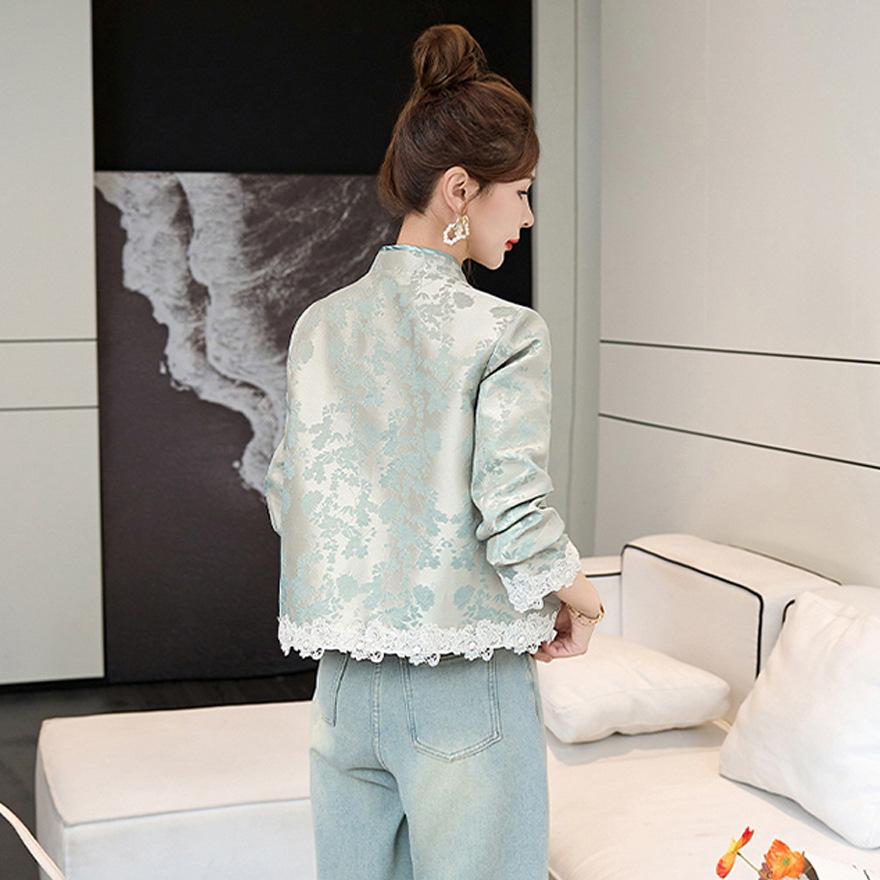 Design Sense Yellow Jacquard Crew Neck Jacket Women's Spring and Autumn New Retro Elegant Top
