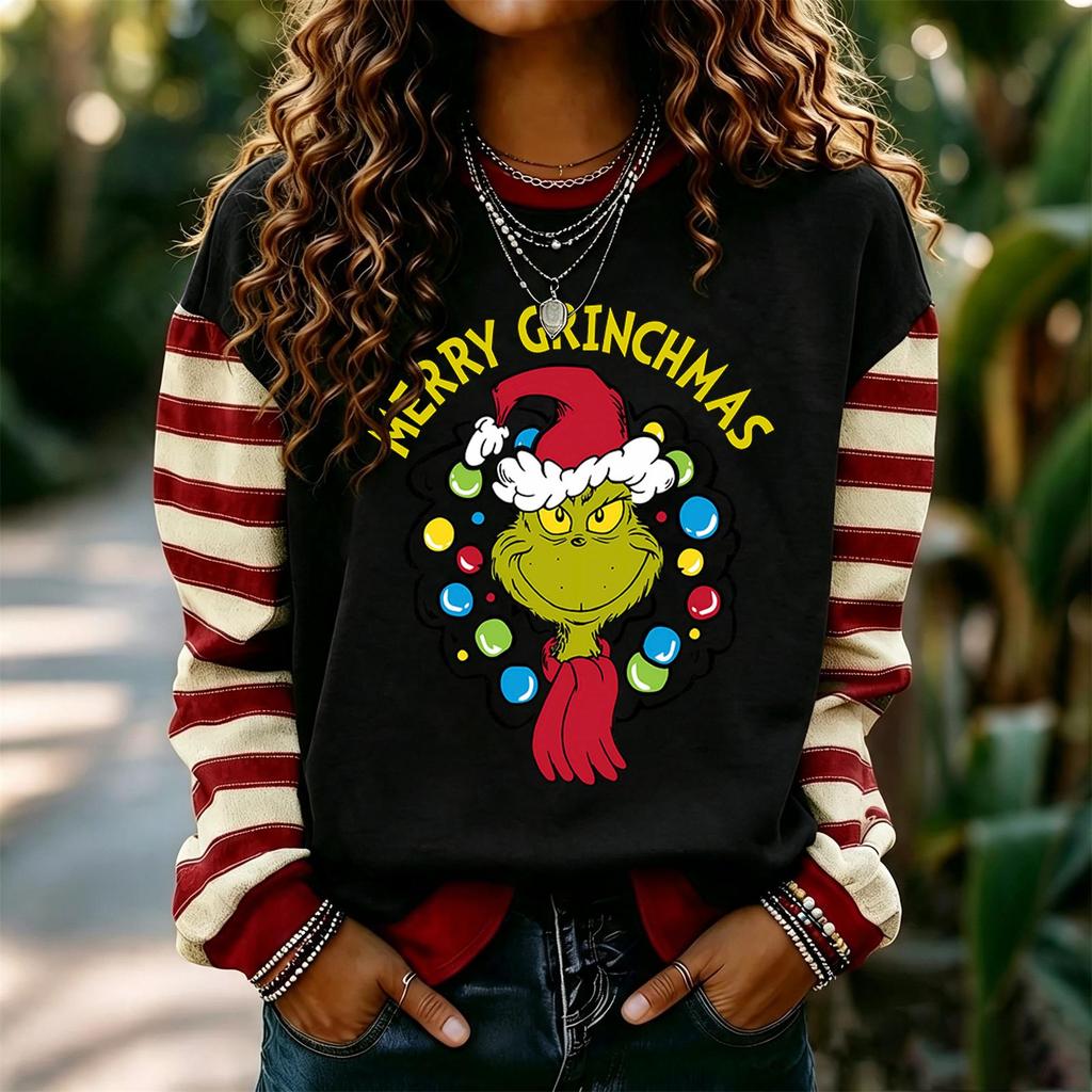 Women's Long Sleeve Neck Pullover Sweatshirt with Christmas Print