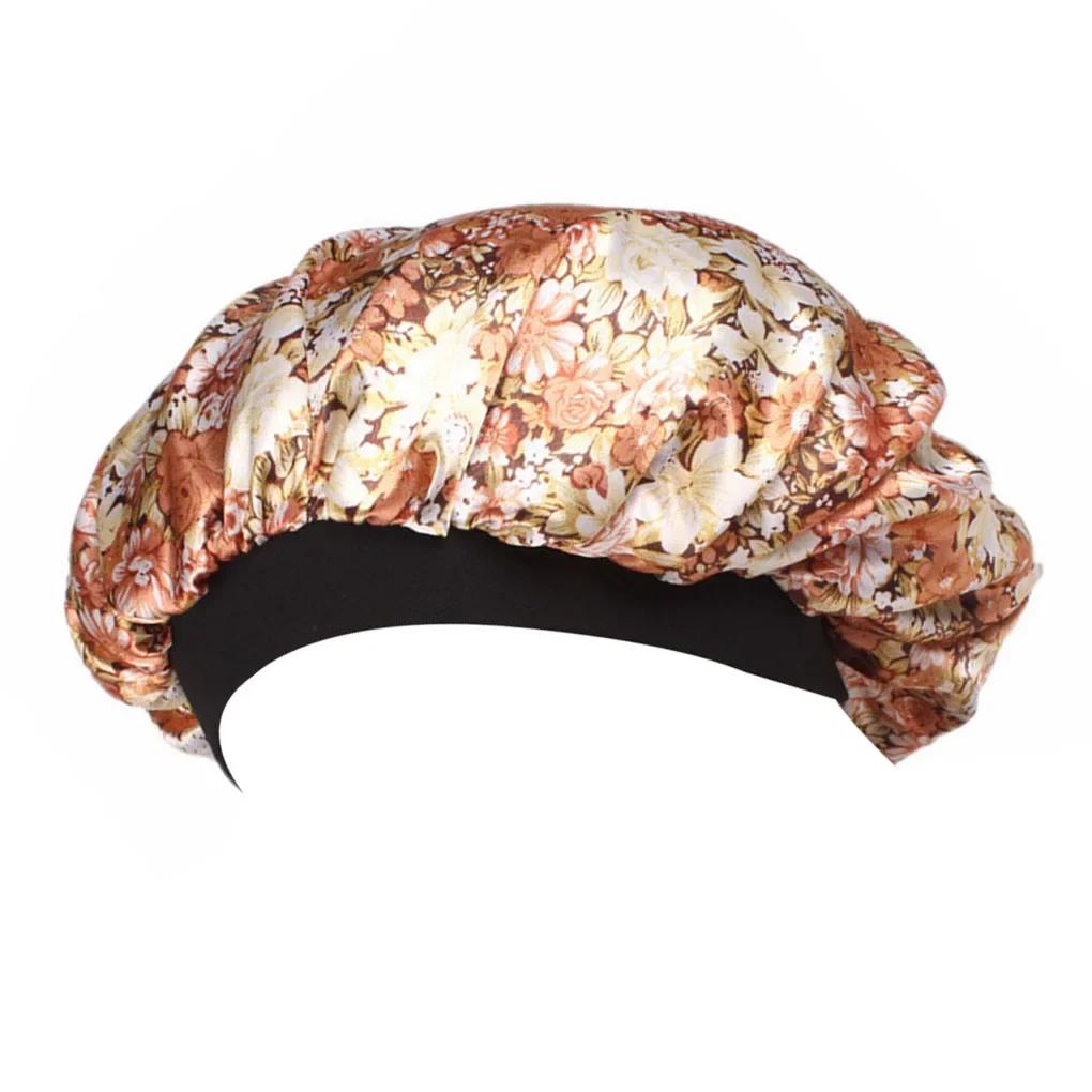 Blumen-Schlafhaube mit breiter Krempe für Frühling, Herbst, Winter, Unisex für Erwachsene, Satin, für Männer und Frauen