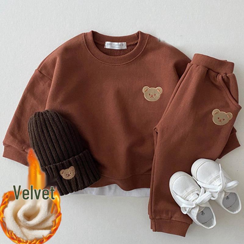 

Комплект толстовки и штанов из чистого хлопка для новорожденных в корейском стиле с мишкой - Повседневный мультяшный наряд для малыша 80 cm