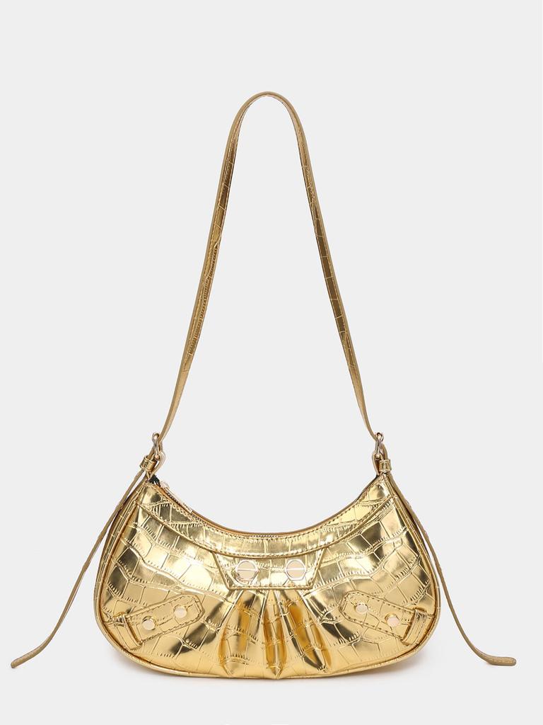 Y2K Retro Spicy Girl Motorcycle Bag with Crocodile Pattern & Adjustable Brown Strap