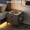 Smart Nightstand w/ Fingerprint Lock Drawer Nightstand w/ Wireless Charging/2 USB LED Lights Side Table for Bedroom/Living Room