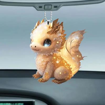 Halloween Christmas Creative 2D Acrylic Fashion Cute Mini Golden Dragon Car Rearview Mirror Pendant