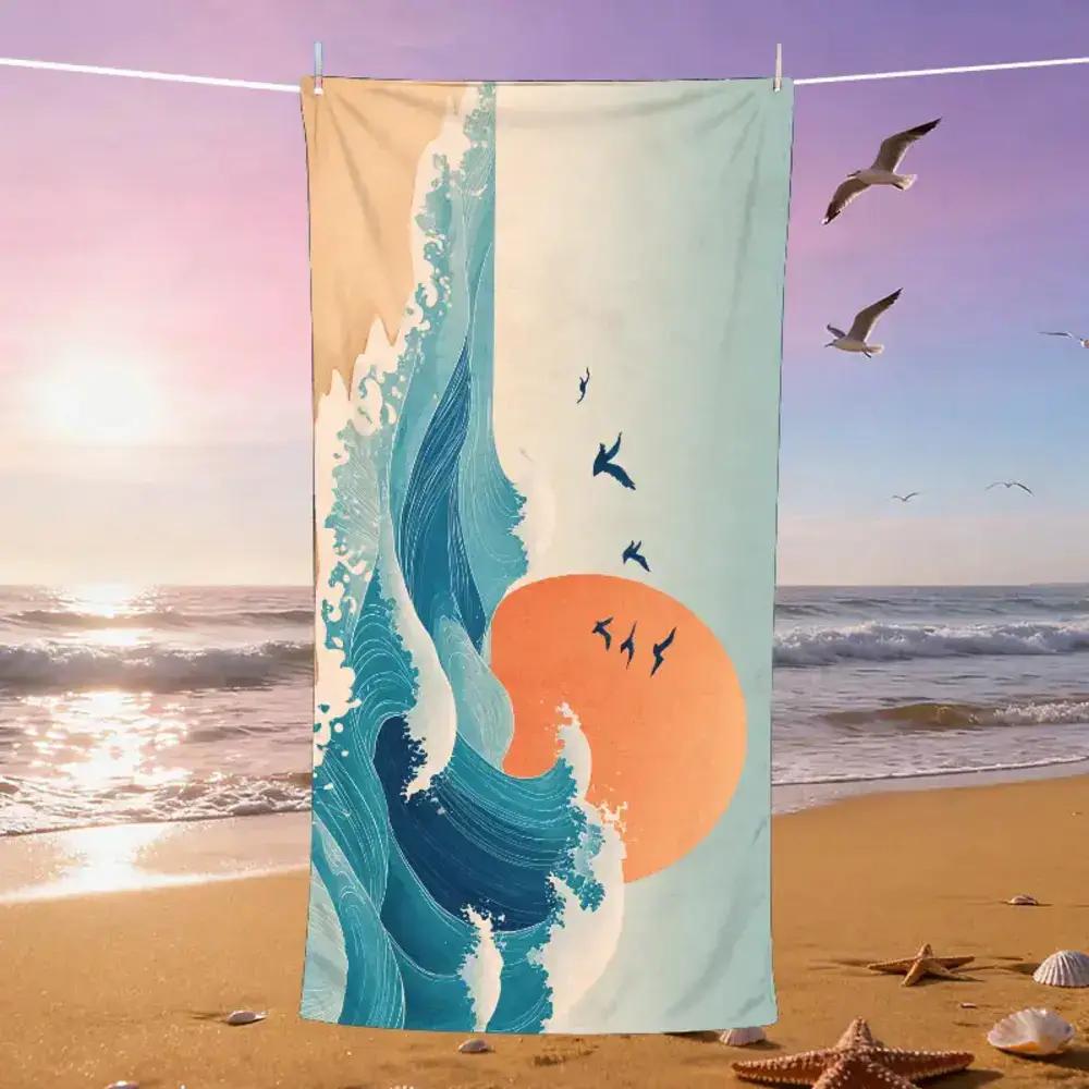 A Japanese Ukiyo-E Themed Beach Towel, Perfect for Festivals,Absorbent,Joyful Ocean,Hormonal Ocean,Collective Unconscious Sea