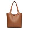 Women's Soft Leather Tote Bag - Stylish Simple Solid Color, Large Capacity, Single Shoulder for Work and Commute.