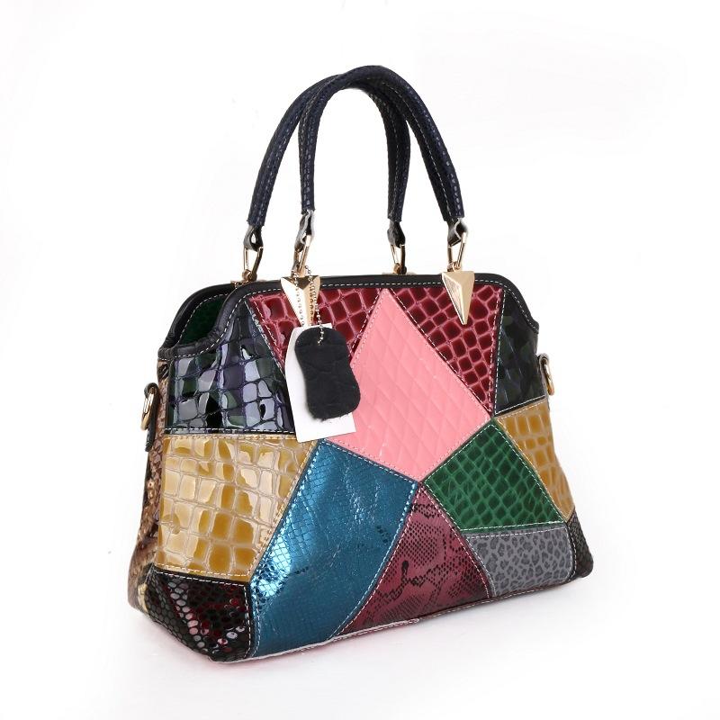 Bag Women'S Messenger Bag Crocodile Pattern Women'S Bag Portable Broken Leather Color Matching Large Capacity Shoulder Bag Sheepskin Bag