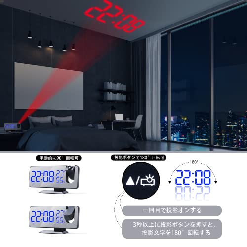 EVILTO Thermometer/Hygrometer Digital Projection Clock, Multi-Function Alarm Clock with AC Adapter, FM Radio, Alarm, Projection, and Snooze Functions,