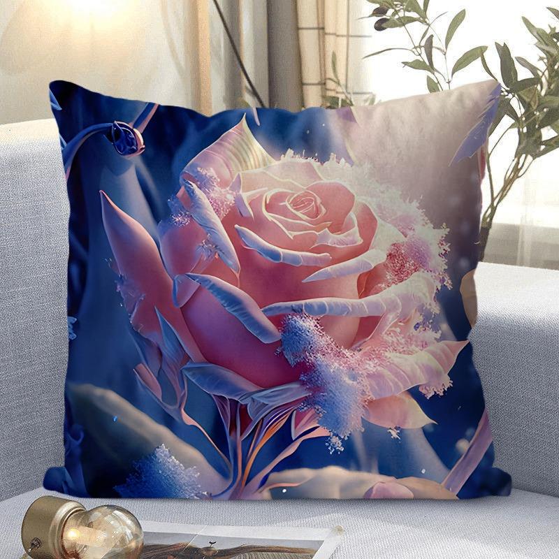 Rose Flower Print Decorative Pillowcase Bedroom Living Room Square Cushion Pillowcase
