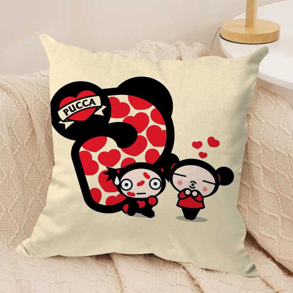 Kawaii P-Pucca Anime Cushion Cover Silky Short Plush Double-Sided Printed Pillow Case for Sofa All Seasons Home Decor Gift