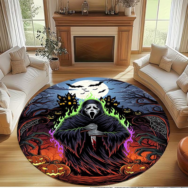 Ghostface Print Round Rug, Washable Floor Carpet, For Entryway Dorm Laundry Room Office Study, Home Decor Birthday Christmas Gift