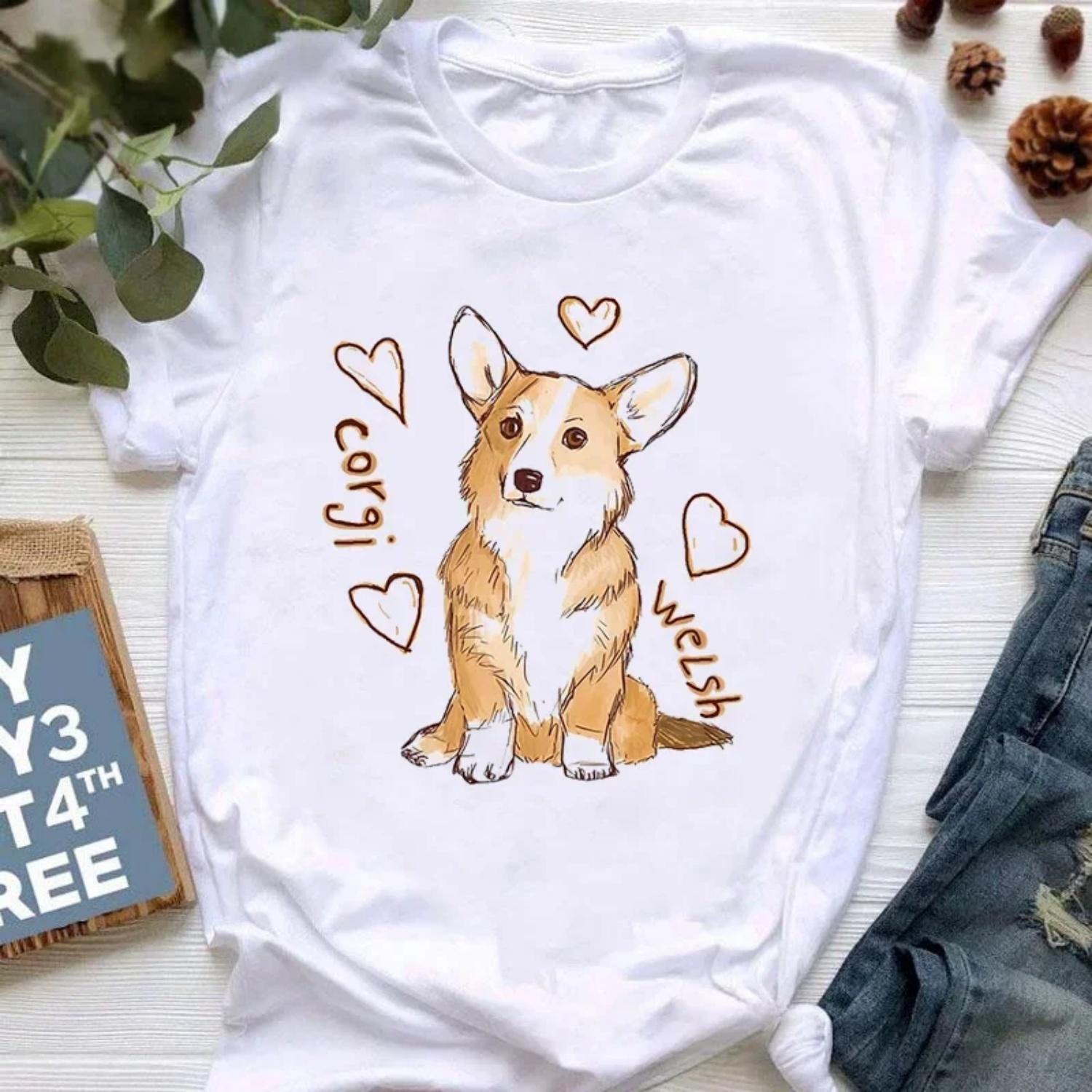 

Cute Corgi Welsh Print Childen Tshirt Boy Girl Clothes 2024 Harajuku Summer Short Sleeve Kid T-Shirt Dog Lover T Shirt Top Tee XXXXXL білий