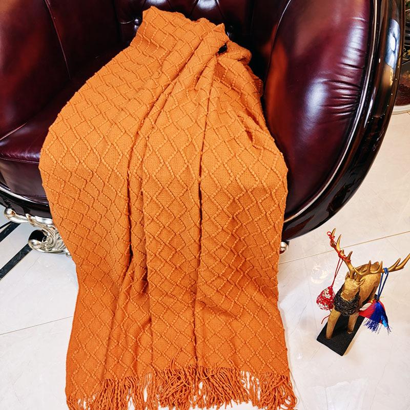 Soft and Comfortable Solid Color Throw Blanket Knitted Sofa Blanket Car Rhombus Air Conditioning Blanket Tassel Nap Wool Blanket