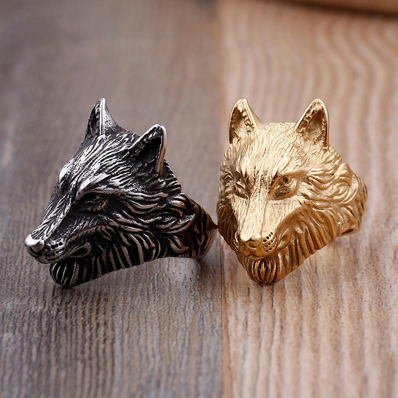 Retro Jewelry, Stainless Steel Electroplated Gold, Domineering Men'S Wolf Head Ring Ring.