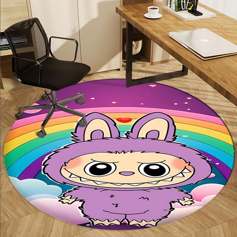Labubu Pattern Round Rug, Indoor/Outdoor Mat, for Picnic, Gameroom, Bedroom, Office, Living Room, Home Decor Carpet, Birthday Gift