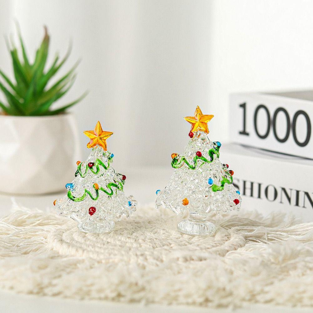 Mini Christmas Tree Miniature Statue Crystals Ornaments  Home Decor