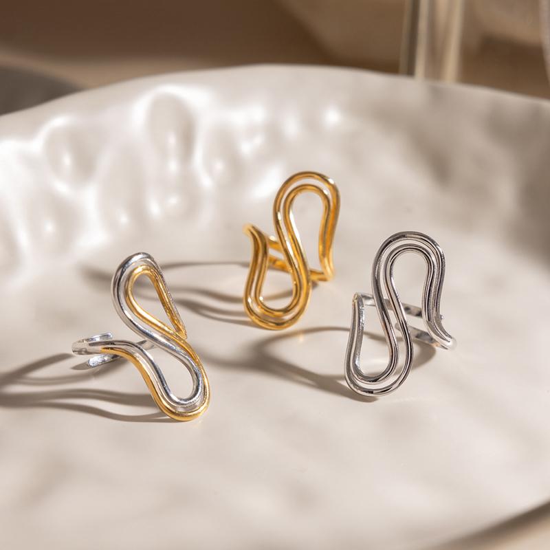 Stainless Steel Metal Line Open Rings for Women Fashion Gold Color Double S-shaped Adjustable Ring Waterproof Jewelry Gifts
