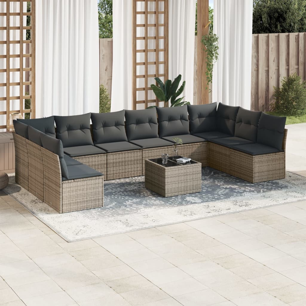Vidaxl 11-Cz. Set di Mobili da Giardino con Cuscini, Rattan PE Grigio