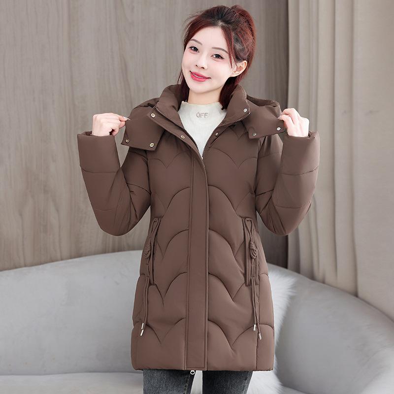 Winter Women's Thick And Warm Mid To Long Hooded Cotton Jacket M-3XL