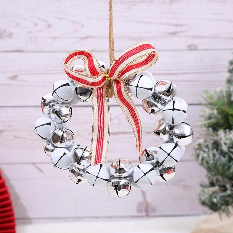 Metal Christmas Bell Decoration 13x20cm Small Christmas Wreath For Front Door Christmas Tree Holiday Hanging Decoration