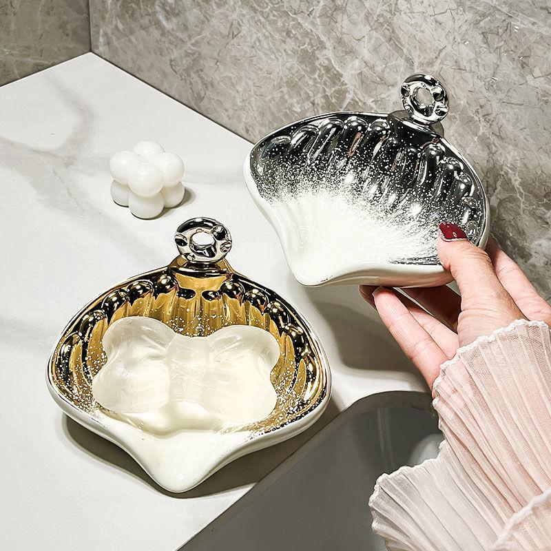 Draining Shell Soap Box Household Bathroom Soap Box Non-perforated Bathroom Shelf Ceramic