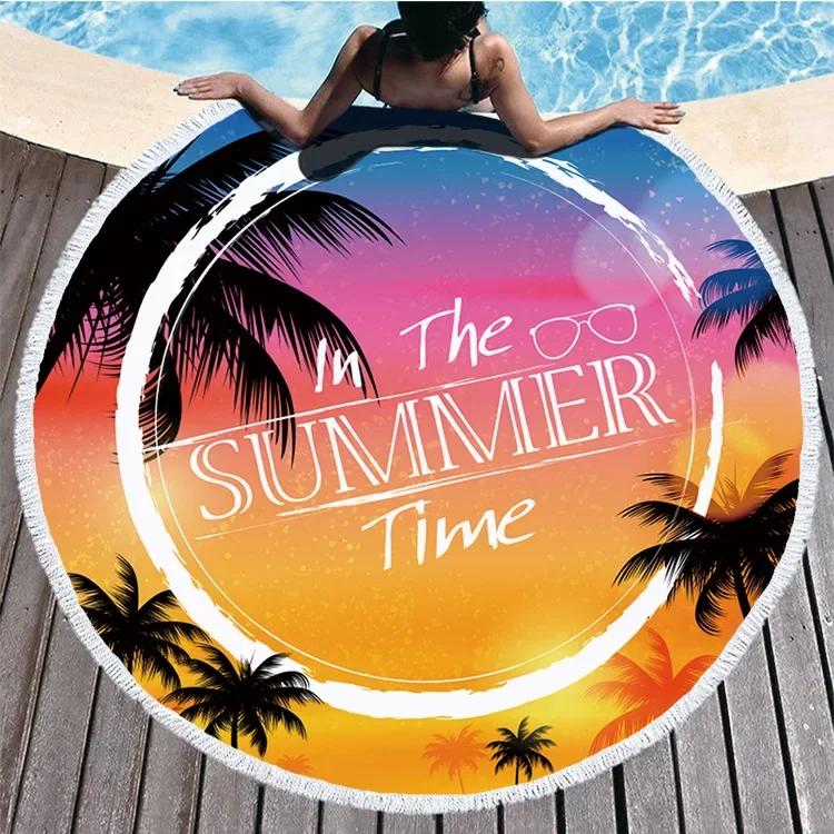 Tropic Plant Hawaii Coconut Tree Summer Beach Towel For Adult Kids Comfortable Soft Microfiber Round Shower Bath Towels