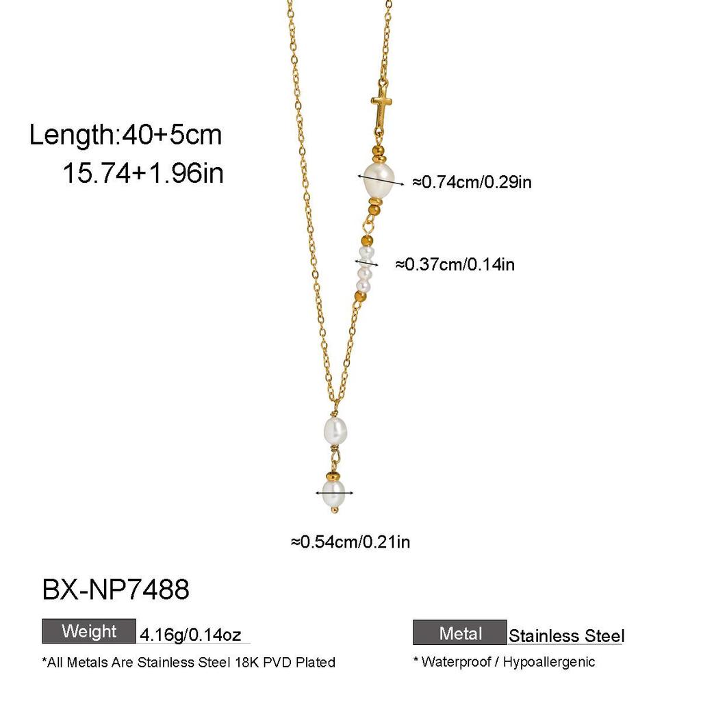 French Baroque Pearl Pendant Necklace - Minimalist Titanium Steel Chain, Colorfast Light Luxury Fashion Accessories for Women.