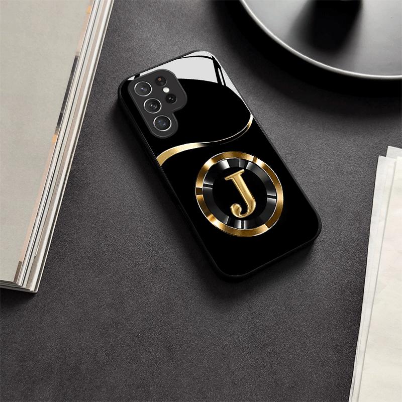 J Letter New Glass Phone Case Suitable for Samsung Galaxy S26 S25 S24 S23 S22 S20 FE/Ultra/Plus Anti Drop Back Cover
