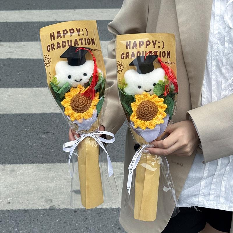 Graduation Bouquet Crochet Flower Bouquet Hand-woven Graduation Gifts Artificial Knitted Flowers Teacher's Day Gifts Decor