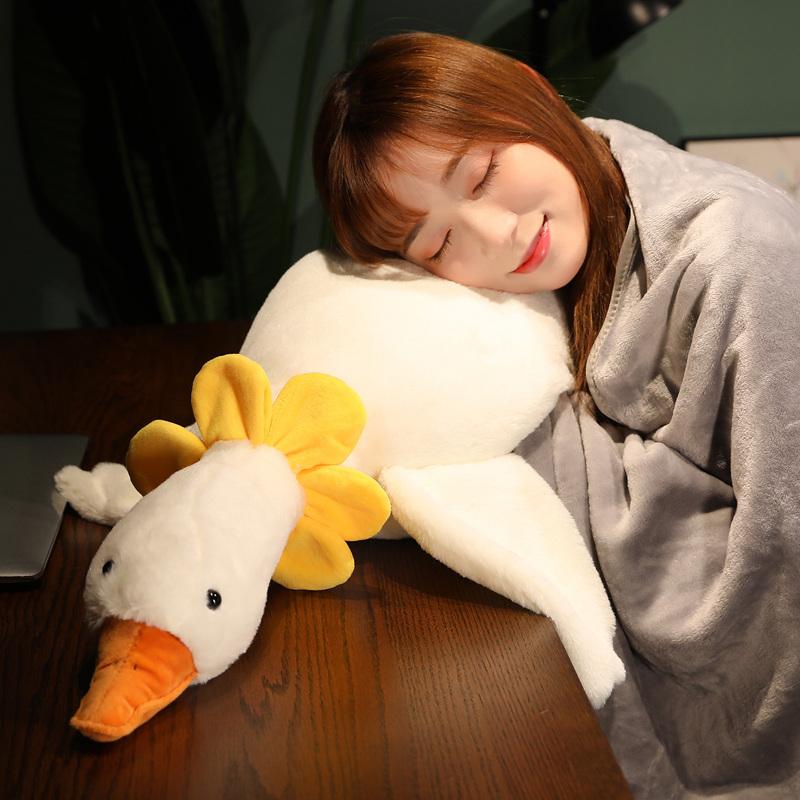 1pc 85cm Lovely Lying Goose Plush Toys Cute Animal Duck with Petal Pillow Stuffed Soft Infant Sleeping Appease Dolls for Girls