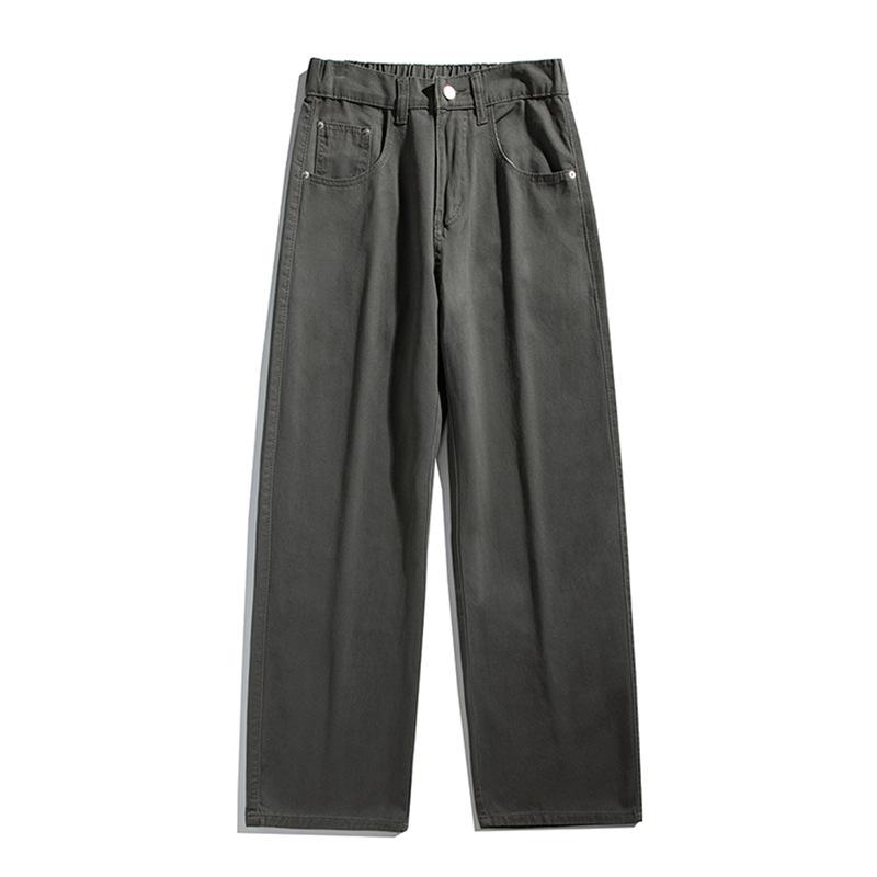 Korean Style Men Casual Pants for Spring Summer Elastic Waist Solid Color Wide Leg Slacks Loose Straight Trousers
