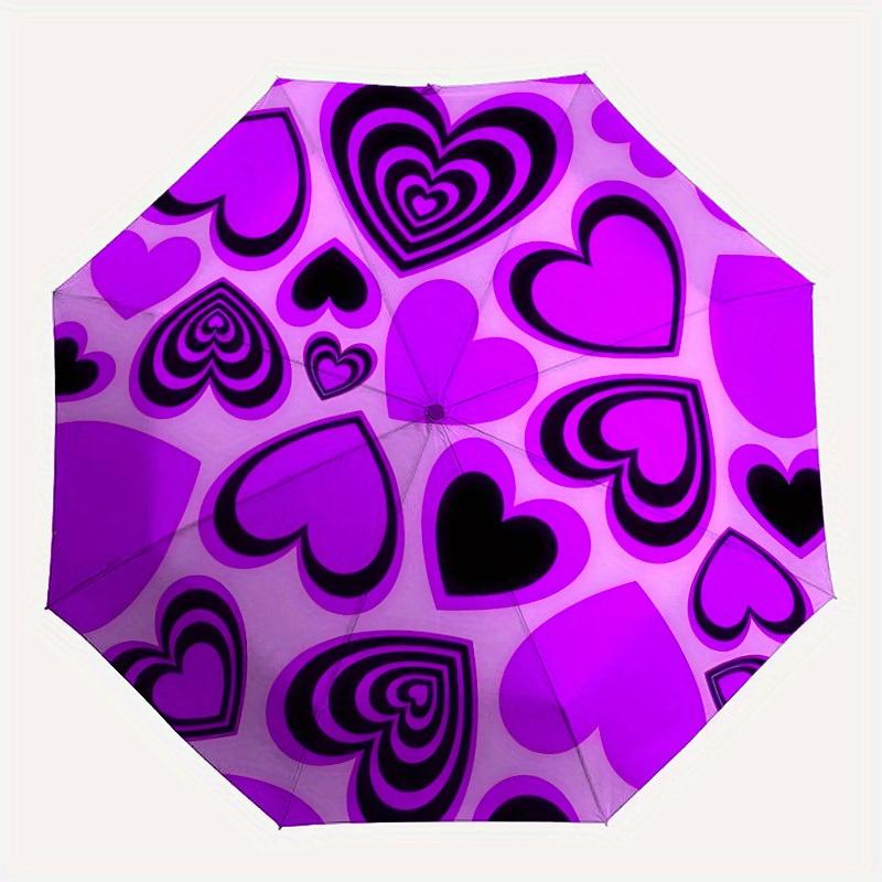 

1pc Heart Pattern Automatic Open/Close Umbrella, Umbrella with cartoon Design, Portable Compact Umbrella for Men & Women, Good Holiday Gift