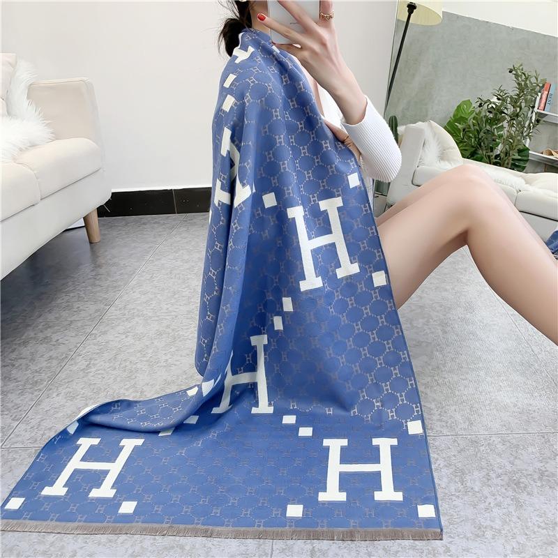 Autumn and winter new blue imitation cashmere scarf women, winter letter women's shawl thick warm one