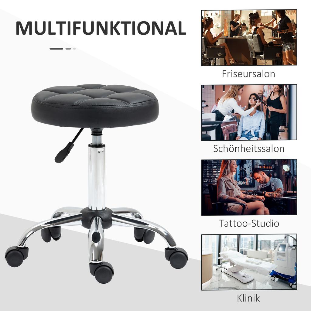 2-Piece Set Rolling Stool Height-Adjustable, Swivel Stool 48-63 cm, Work Stool 360 degrees Rotatable, Office Stool for Office, Salon, Massage, Spa