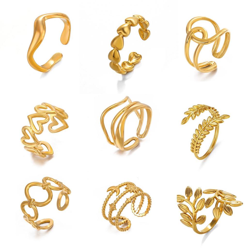 Stainless Steel Heart-Shaped Open Ring for Women - European & American Hip-Hop Style
