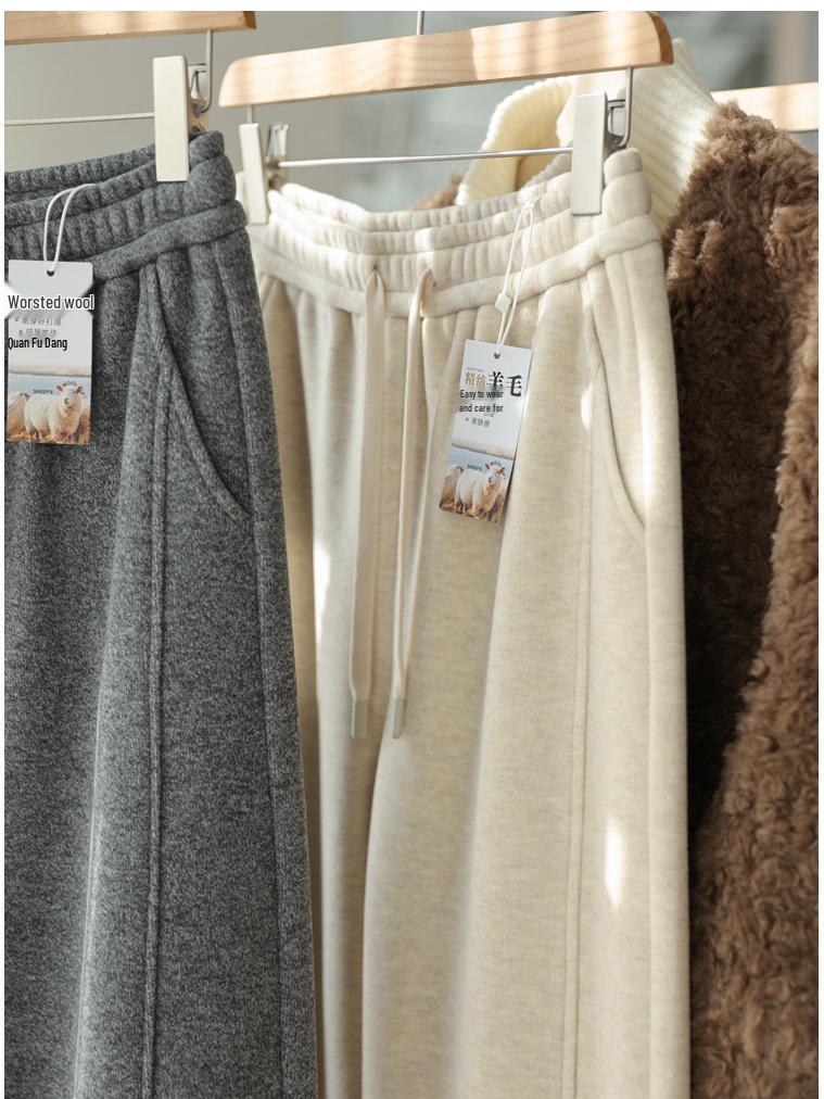 

Women s Winter Velvet Wool Trousers - 750g, Loose Fit, Straight Wide Leg 2XL (30) цветочный/бежевый